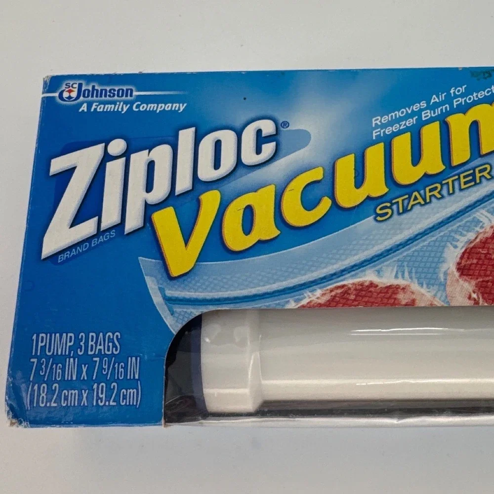 Ziploc 2013 Vacuum Starter Kit Food Storage Quart Blue Manual Pump 3 Bags